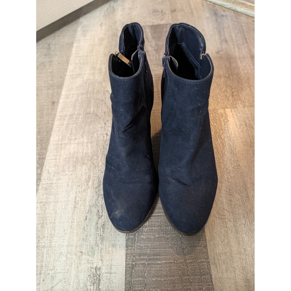 Style & Co Navy Blue Faux Suede Ankle Boots Block Heel Size 7